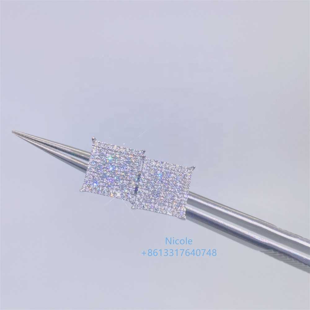 Men jewelry iced out pass diamond tester moissanite new style silver screw back square stud earrings