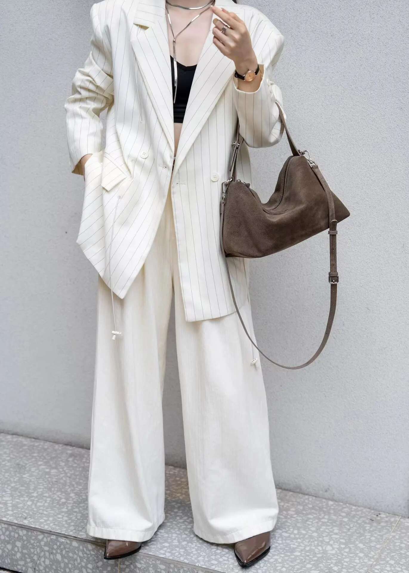 Fashion Autumn Winter Big Boston Tote Soft Matte Suede Cow Leather Women's Handbag Shoulder Crossbody Bag For Women Grey Brown Suede Cartoon BagV