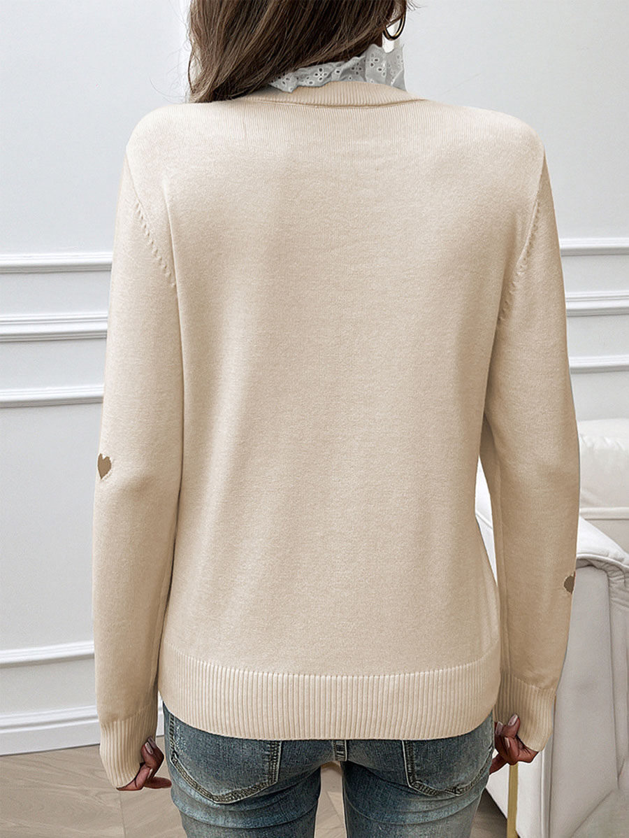 2025 autumn and winter women's casual round neck embroidered heart long sleeved sweater top