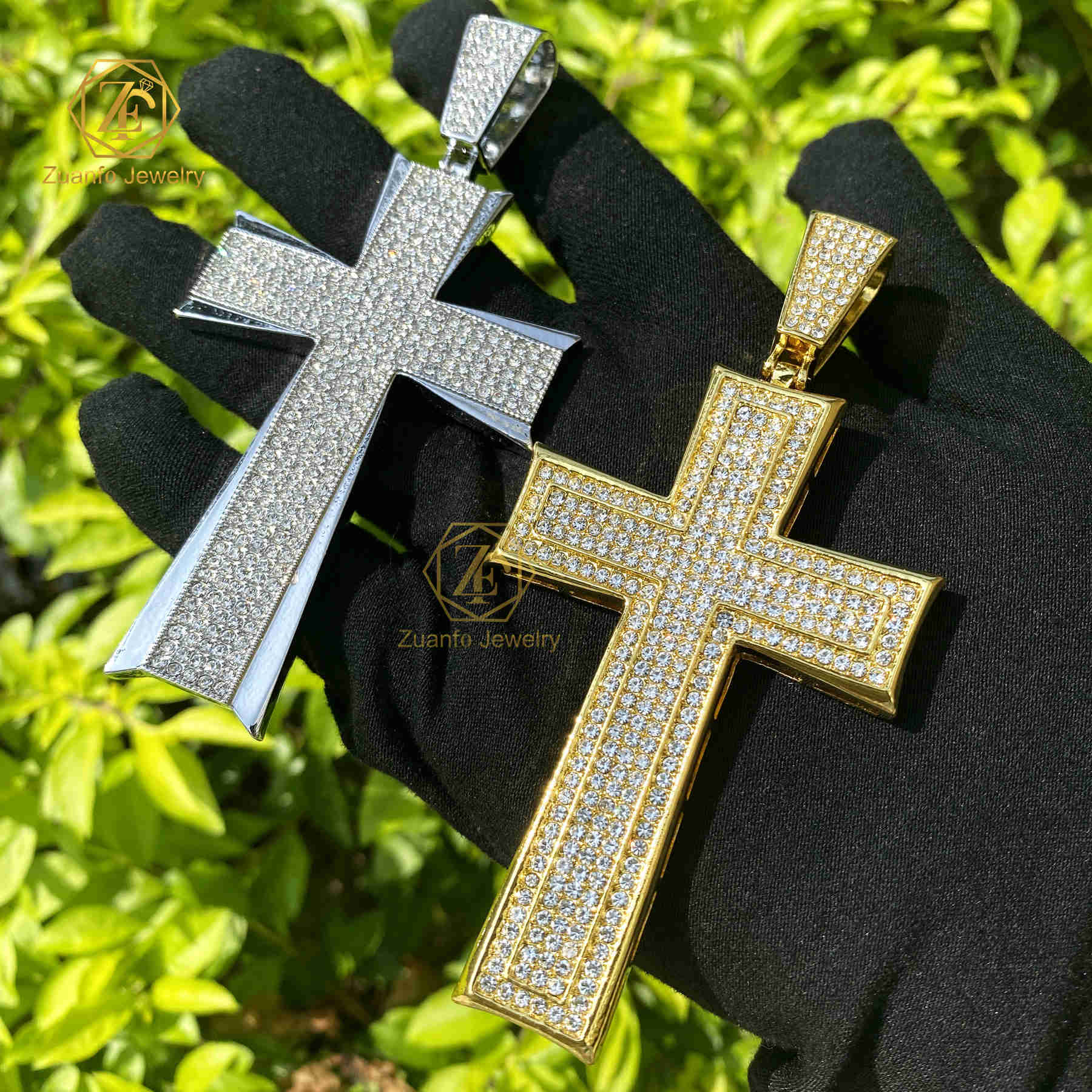 Wholesale Moissanite Iced Out Real Solid Silver 10K 14K 18K Gold Plated Pendant Photo Cross Jesus Initial Single Cross
