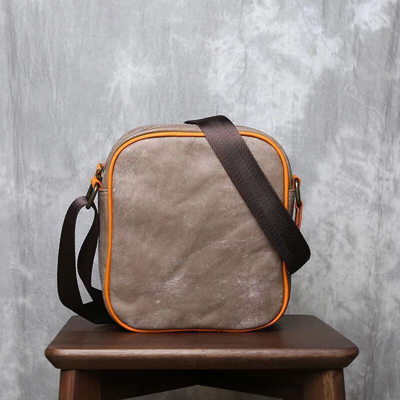 Genuine Leather Shoulder For Men's Casual Commuting Crossbody Frosted Cowhide Retro Style Contrasting Small Quare Bag