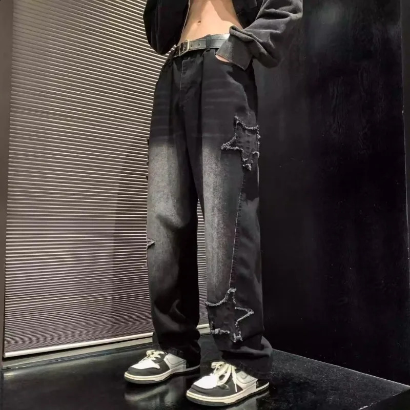 Fashion Stars Towel Embroidery Brown Men Jeans Pants Y2K Clothes Straight Hip Hop Cotton Trousers Mens Pants 250210