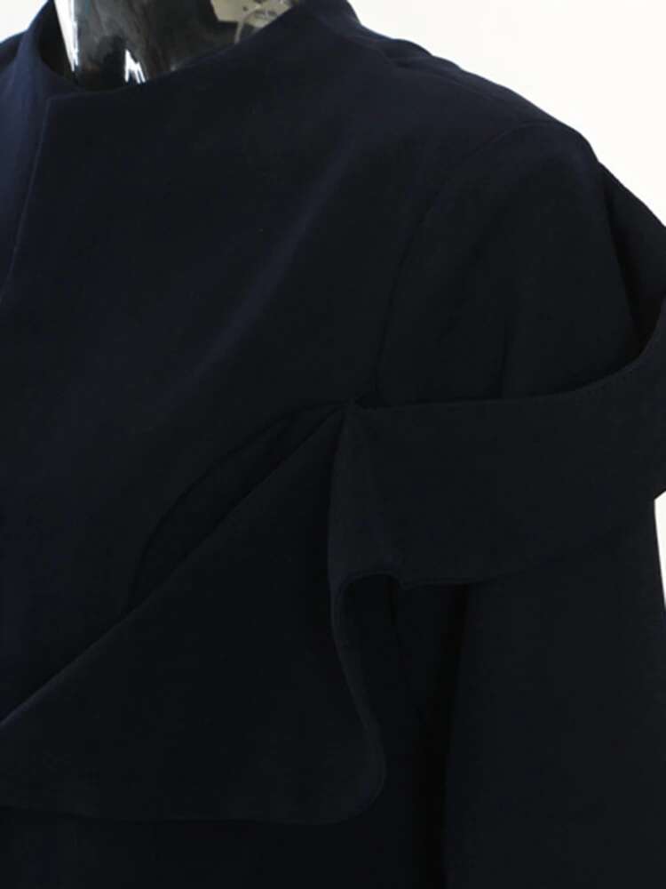 Navy Blue Irregular Shaped Big Size Blazer Women New Stand Collar Long Sleeve Jacket Fashion Spring Autumn 2025 1Dh7154