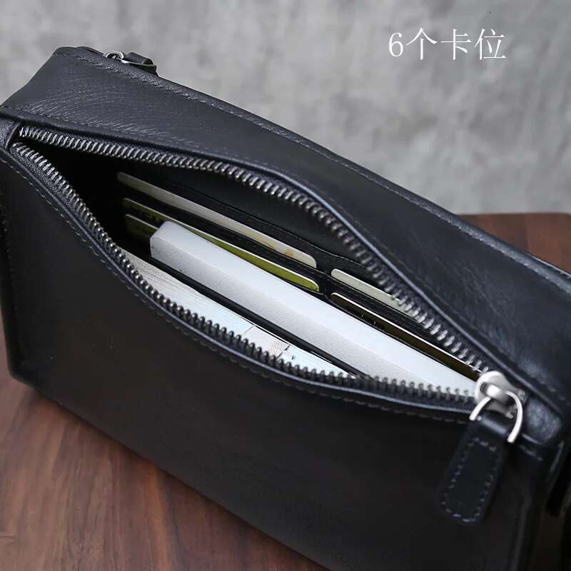 Men Top Layer Cowhide Shoulder Business Casual Leather Men's And Women's Small Square Zipper Bag Horizontal Handbag