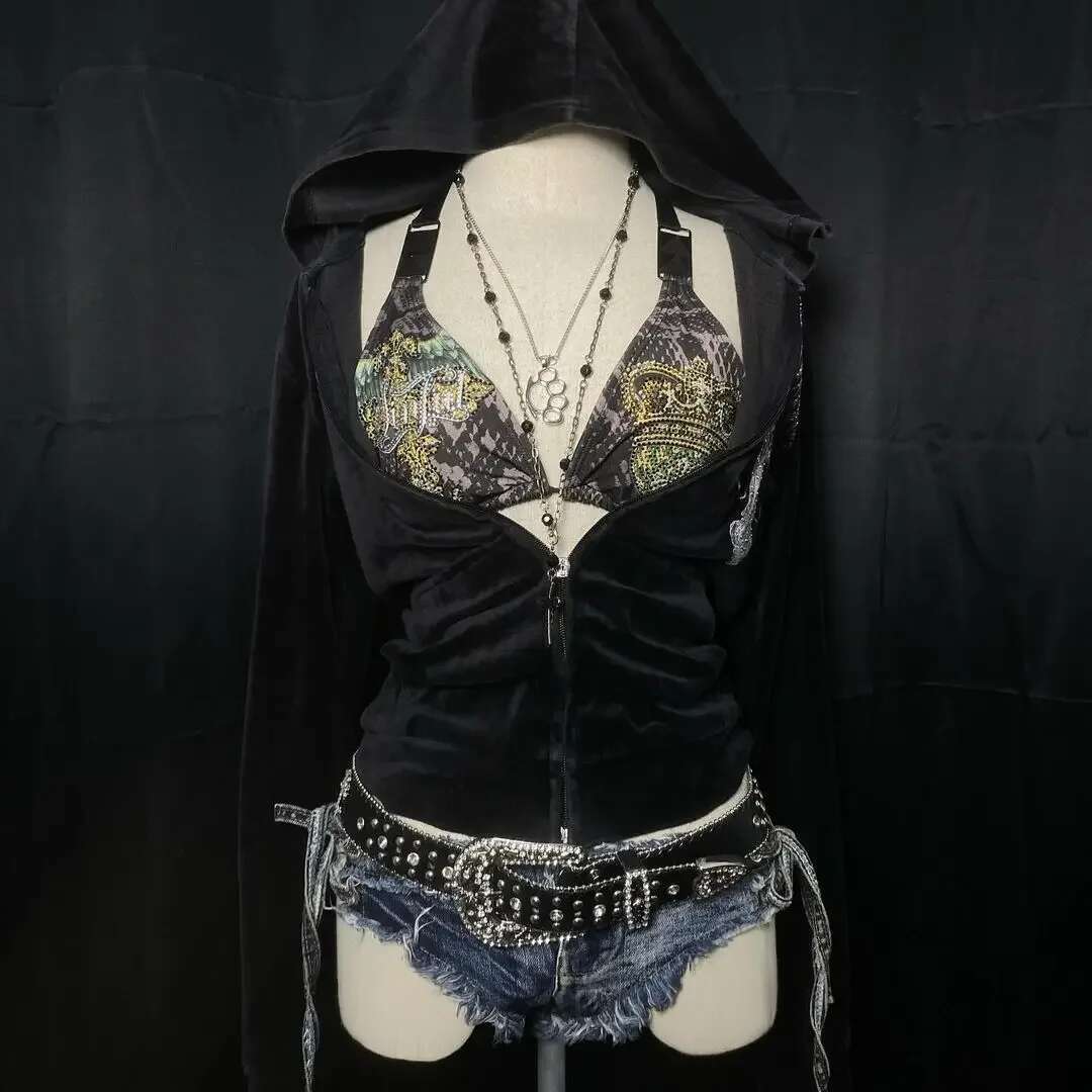 Vintage Women's Gothic Pattern Embroidered Zipper Y2K Street Rock Aesthetics Haruku Punk Hip Hop Fashion Hoodie