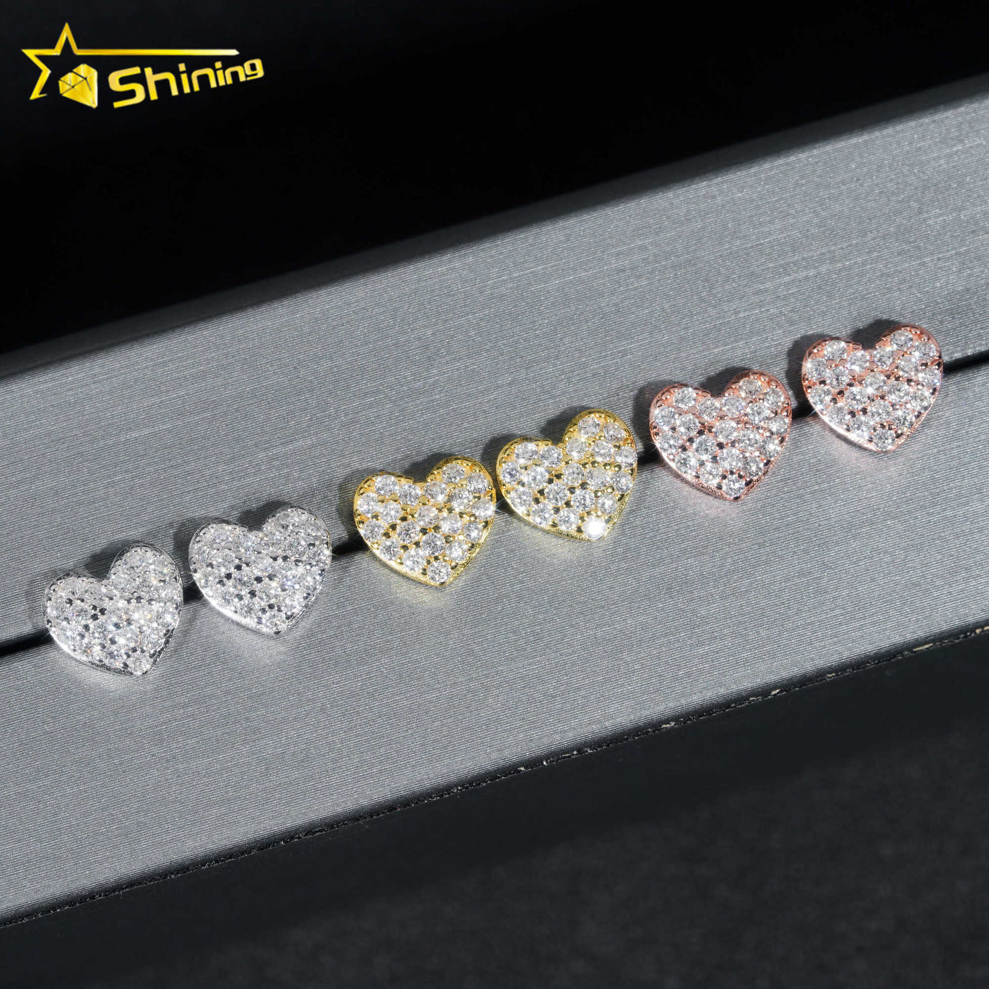 Fine Jewelry 925 Sterling Silver Gold Plated Iced Out VVS Diamond Moissanite Stud Earrings Dropshipping