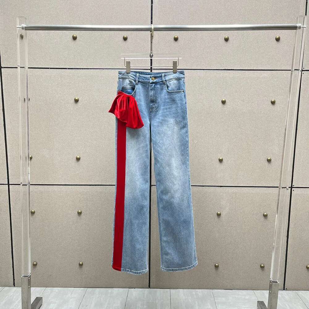 Veet Webbing Splicing Women's Straight Pants Y2k Vintage Washed Commuter Cotton High Waist Jeans 2025 Early Spring New