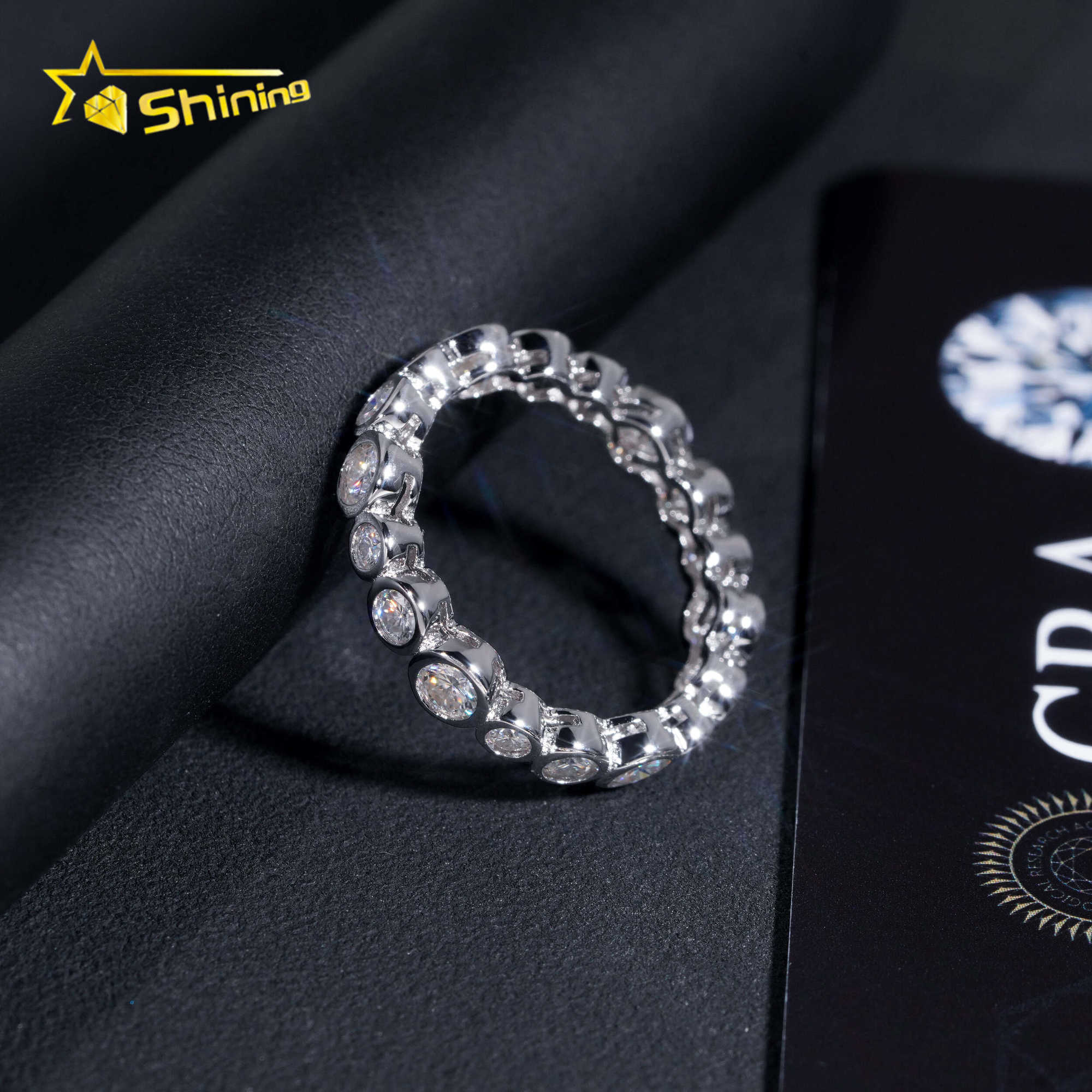 Hot Selling Band Ring S925 Sterling Silver Iced Out Eternity Ring Luxury Inlay Moissanite Diamond Classic Design