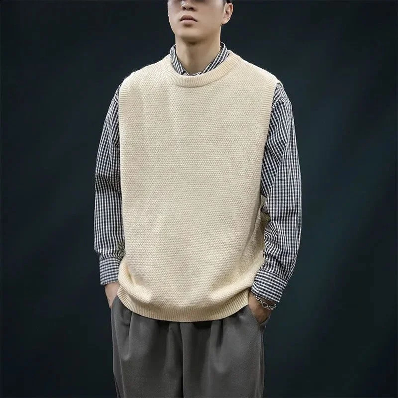 Mens knitted vest black waistcoat wool warm and thick er streetwear sweater Korean clothing review fashion Y2K 250210