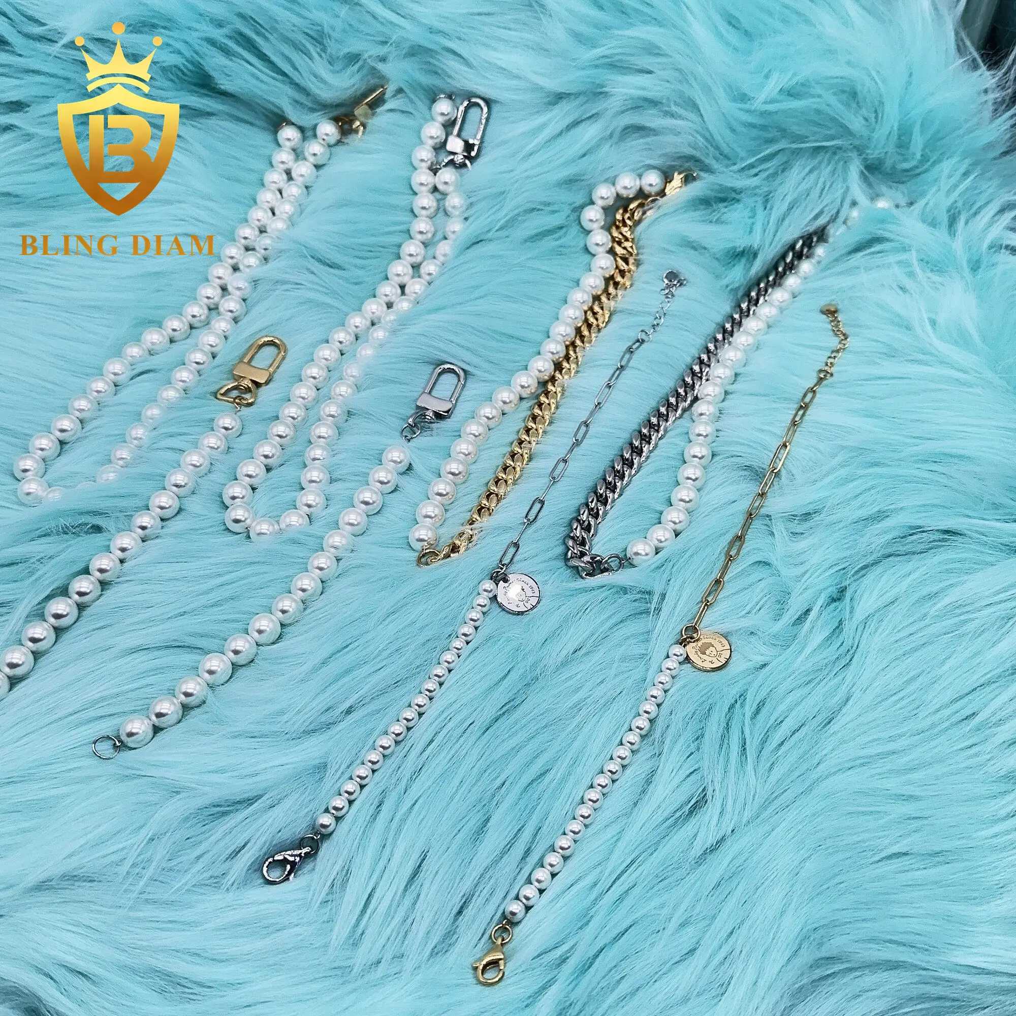 Fashion Women Jewelry 10mm 8mm Mother of Pearl Stainless Steel Cuban Link Chain Freshwater Pearl Chocker Necklace Bracelet