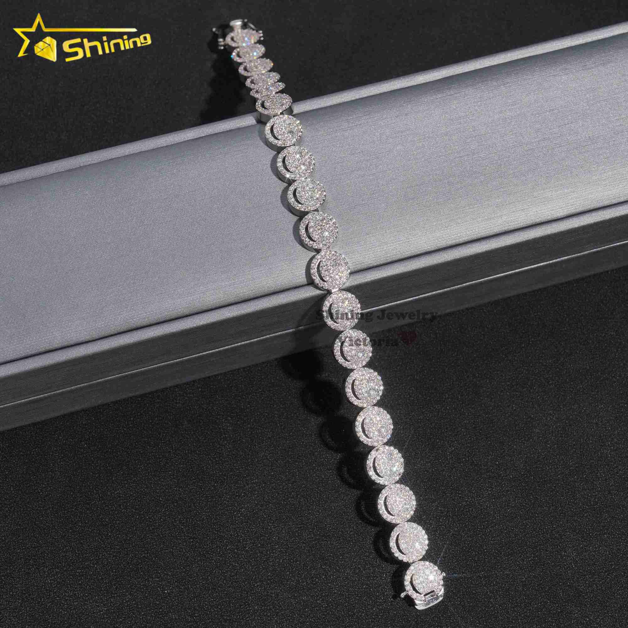 New design sterling silver 925 vvs moissanite fine jewelry smile tennis chain bracelet for men or women