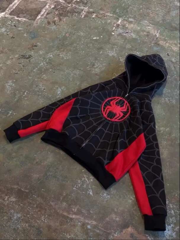American Spider Pattern Embroidery Zip Up Y2K Mens Womens Gothic Haruku Jacket Fashion Hoodie Sweatshirt Casual Clothes