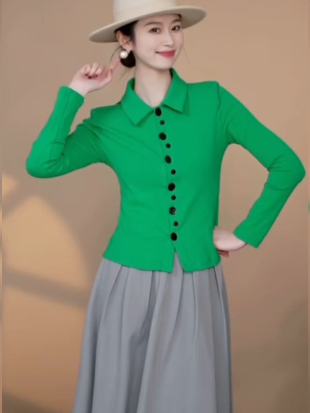 D6140 Autumn and winter irregular single-breasted sweater high-grade gray skirt suit 99357