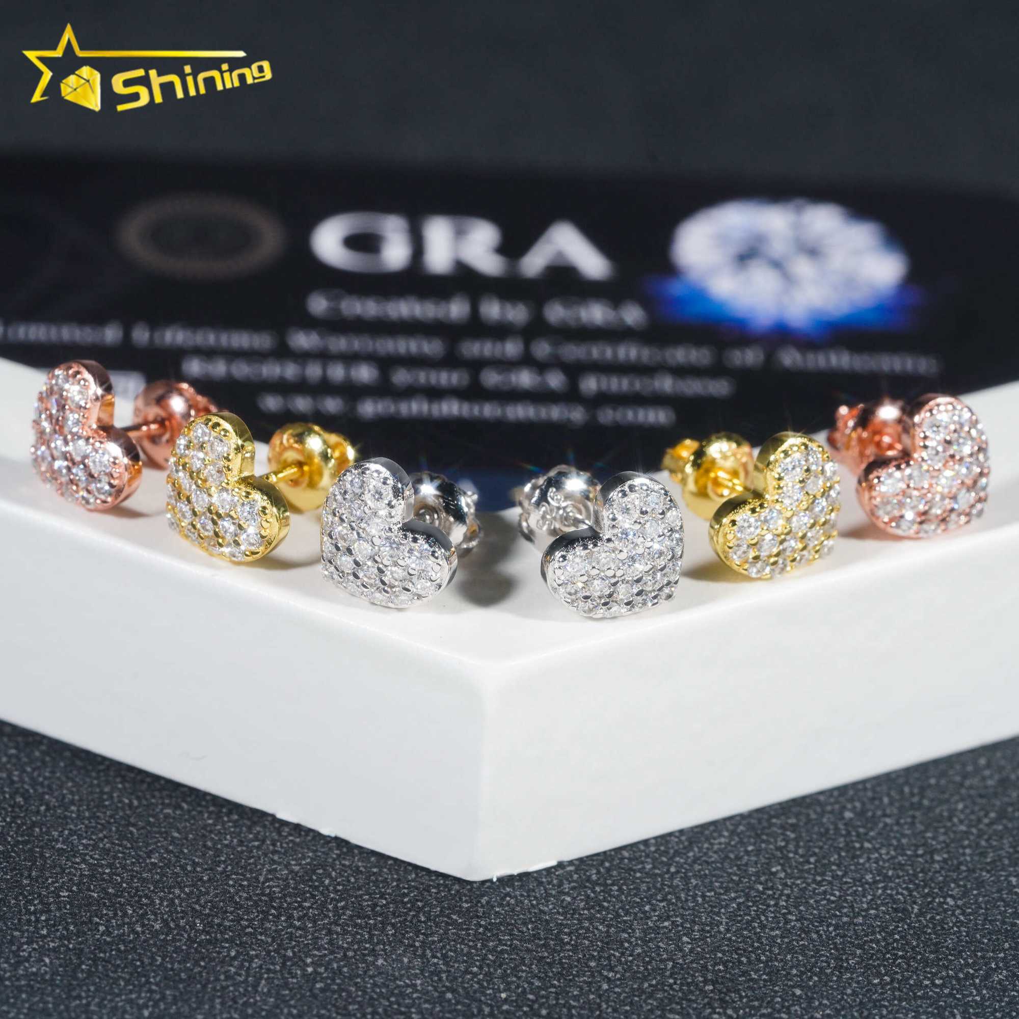 Fine Jewelry 925 Sterling Silver Gold Plated Iced Out VVS Diamond Moissanite Stud Earrings Dropshipping