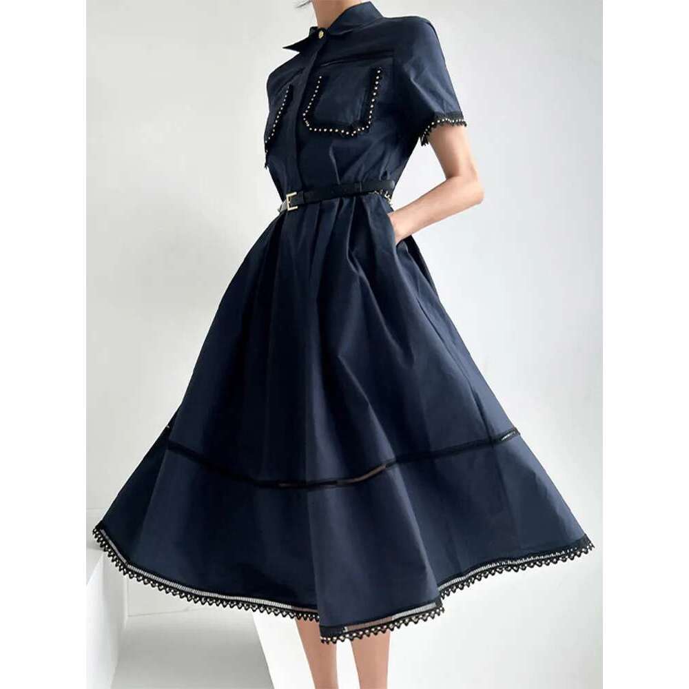 Casual Two Piece Set For Women Lapel Short Sleeve Top High Waist A E Skirt Minimalist Sets Female Fashion New