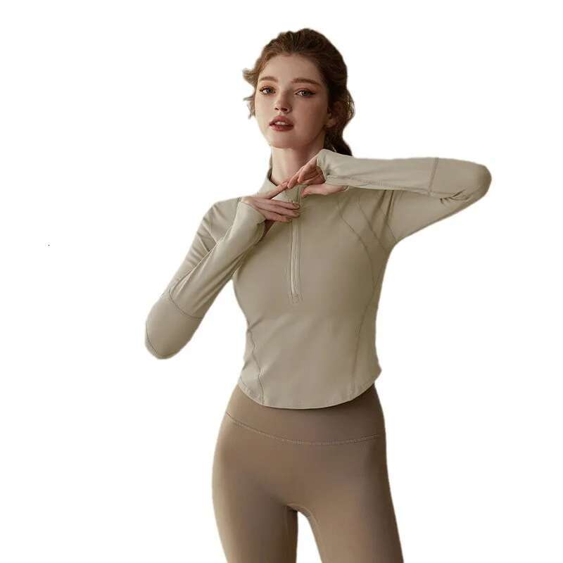 2025 New Cashmere Half Zipper Yoga Dress Top Female Spring Running Long Sleeve Pilates Slimming Fiess Clothes