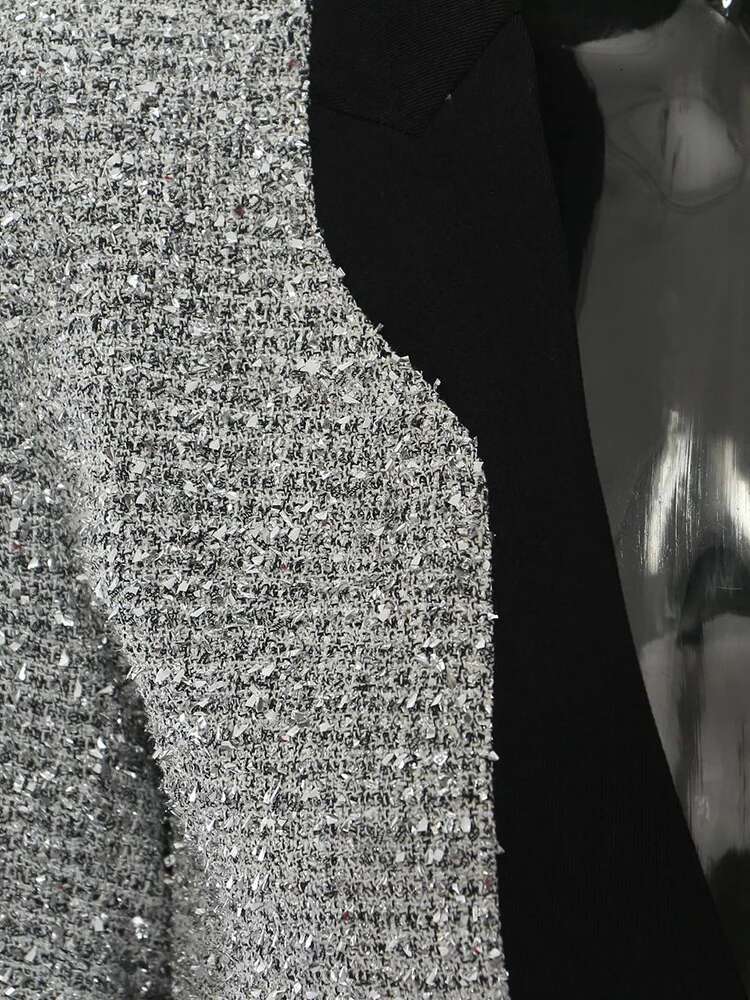 Women Black Irregular Color-Block Elegant Blazer New Lapel Long Sleeve Jacket Fashion Tide Spring Autumn 2025 1Dh7642