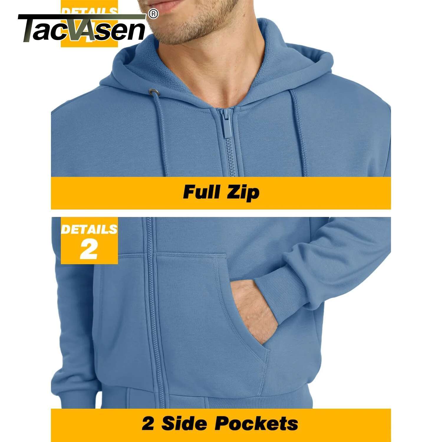 TACVASEN Big Pockets Fleece ing Hoodies Mens Hooded Coats Full Zip Up Casual Hoodie Jackets Athlete Running Hiking Sportswear