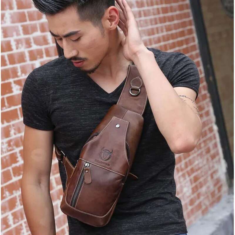 Genuine Leather Men's Chest Designer Cowhide Brand Men Crossbody Shoulder Bags Diagonal Package Messenger Bag