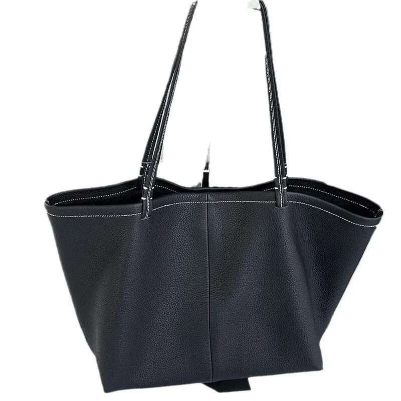 Women's Autumn/Winter Large Capacity Genuine Single Shoulder Tote Bag New Style High-End Feel Top Layer Cow Leather