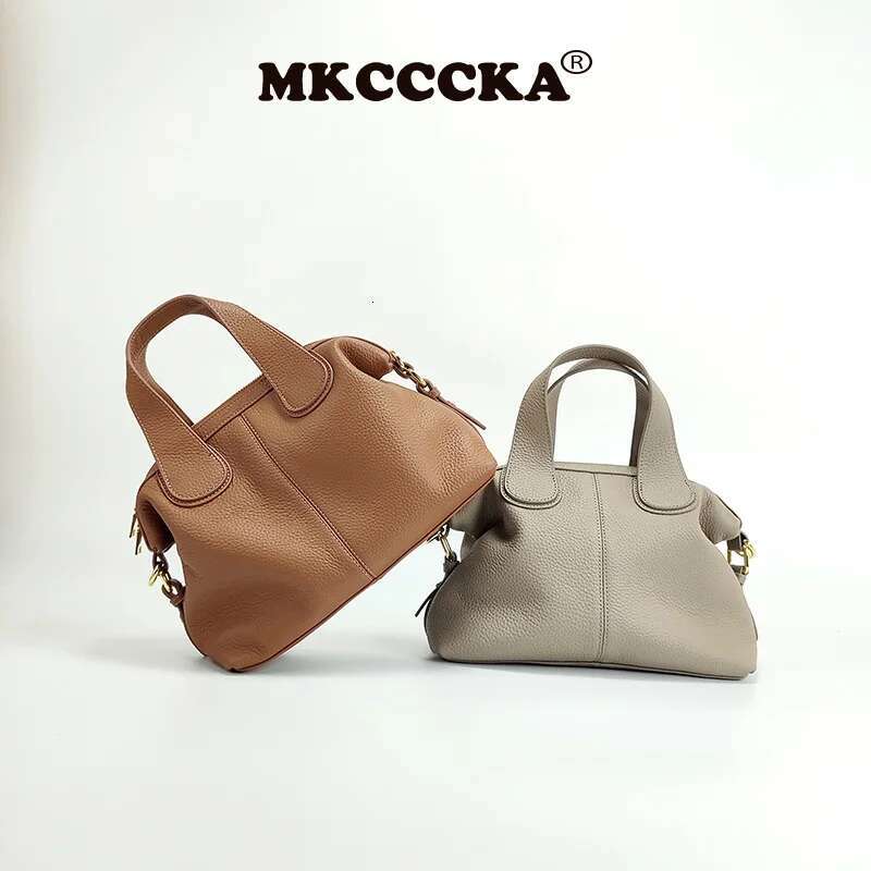 2025NEW Elegant 100% Natural T Cowhide Leather Tote Wide Straps Female Shoulder Grey Black Doctor Bag Girl Handbag