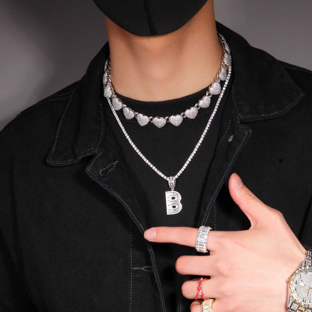 Mens Hip Hop15mm Heart Cuban Bracelet Heart Cuban moissanite Link Necklaces Chains Bling Iced moissanite 18K Gold Silver Plated