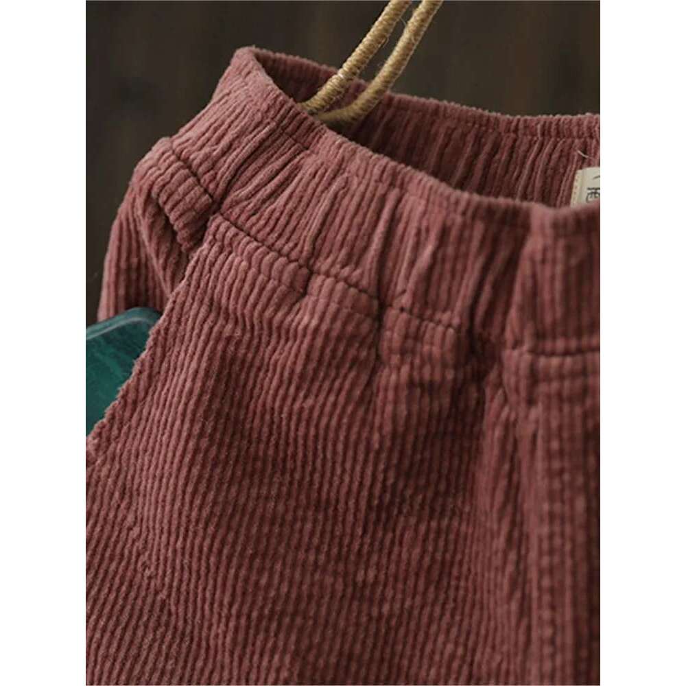 Corduroy For Elastic Waist Solid Color Trouser 2025 Spring New Women Cloths Pockets Casual Pants