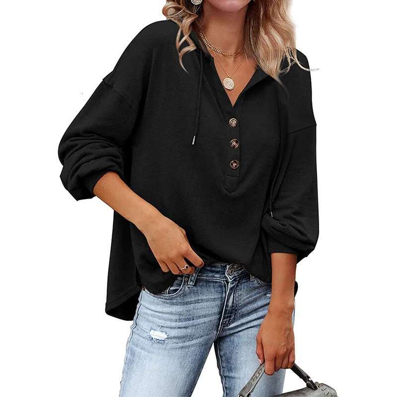 European and American loose V-neck long-sleeved hoodie women's sports hooded coat