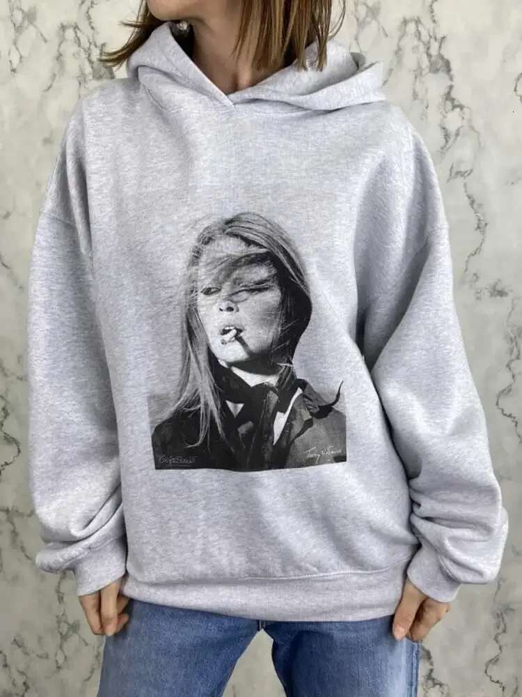 Autumn and Winter New Women's Beauty Graphic Print Hoodie long sleeve relaxed fit hoodie sweatshirt female grey