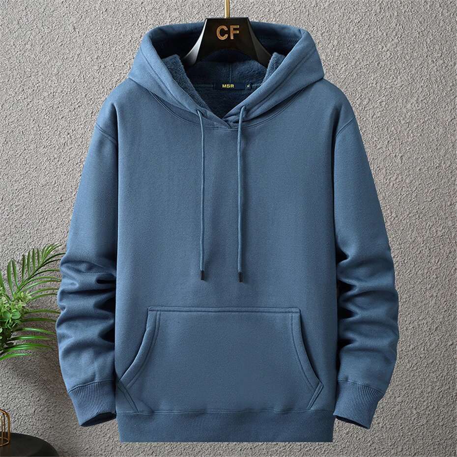 Solid Color Men 10XL Plus Hoodies Autumn Winter Thick Fleece Hoodie Male Big Size 12XL Hooded Pullover Black
