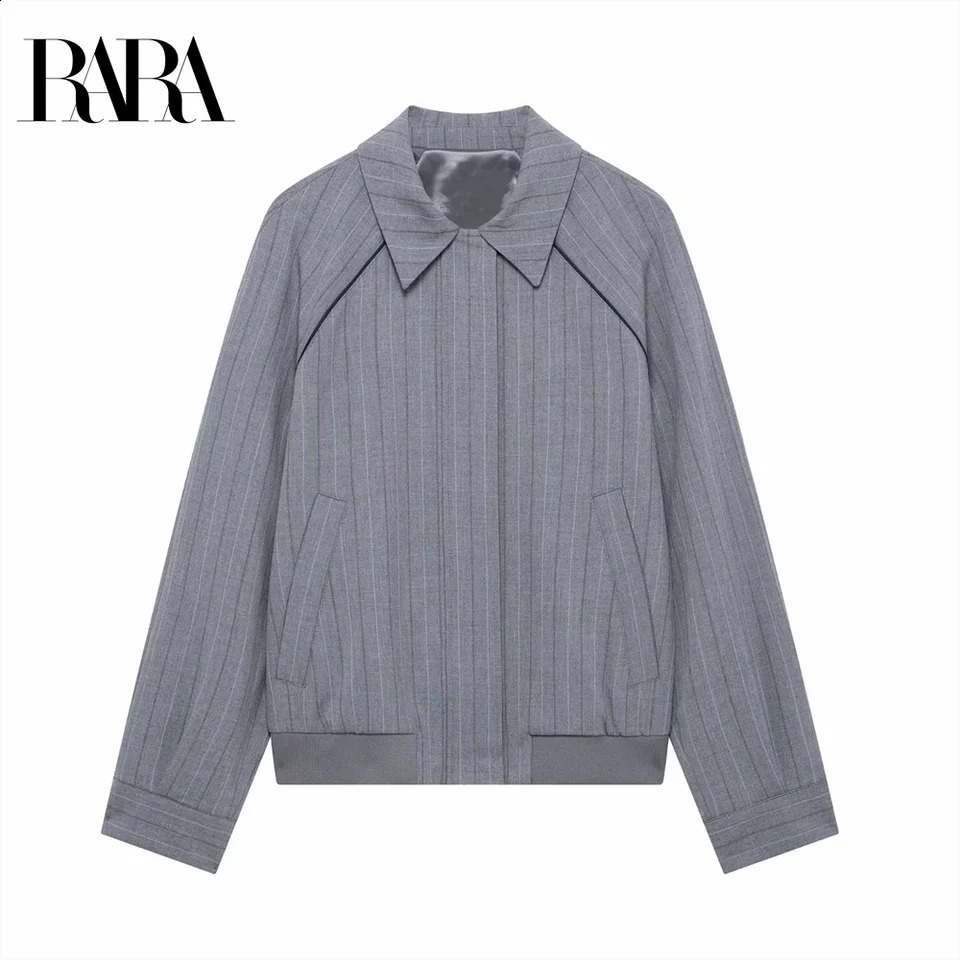 RARA Spring Arrivals Womens Casual Versatile Loose Striped Lapel Shoulder Sleeve Pilot Jacket Coat 250214