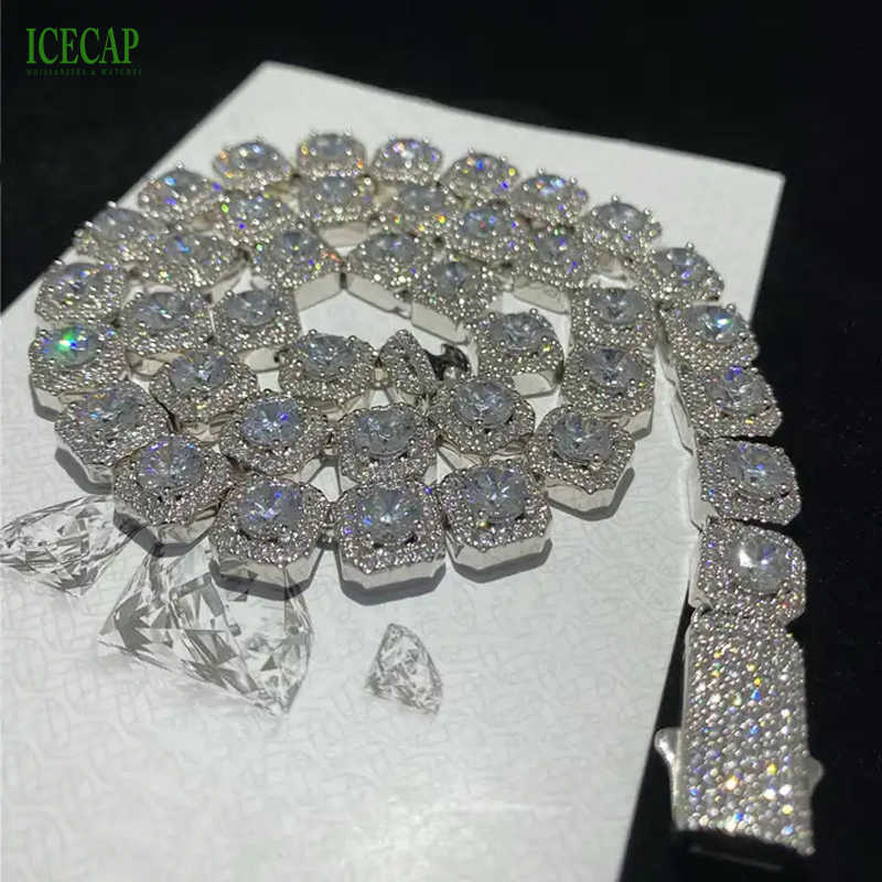Icecap Fashion Jewelry Necklaces Full Iced Out VVS Moissanite Diamond Tennis Chain 925 Sterling Silver Chain For Men
