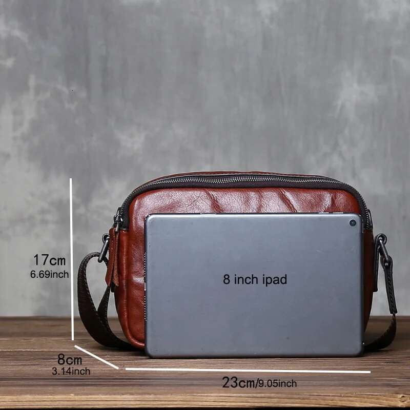 2024 New Men's Genuine Leather Small Square Horizontal Casual Vegetable Tanned Top Layer Cowhide Crossbody Bag JLFGPJ
