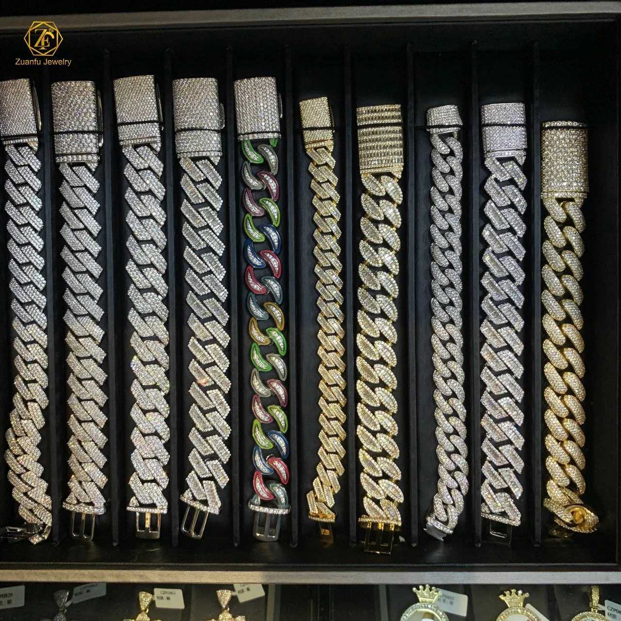 Ready to Ship 14mm 16mm 18mm 20mm Vvs Moissanite Big Hip Hop Mens Rapper Diamond Chain Necklace 2 Row Cuban Link Chain