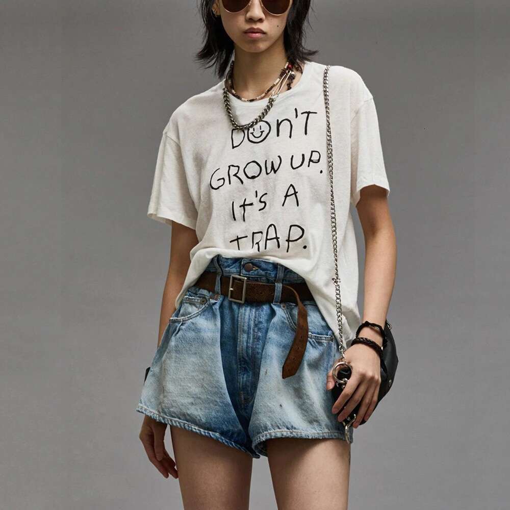 Letter Printed Round Neck Short Sleeve Women's T-Shirt Y2k Simple Commuter Casual Versatile Cotton Tees Tops 2024 Summer New