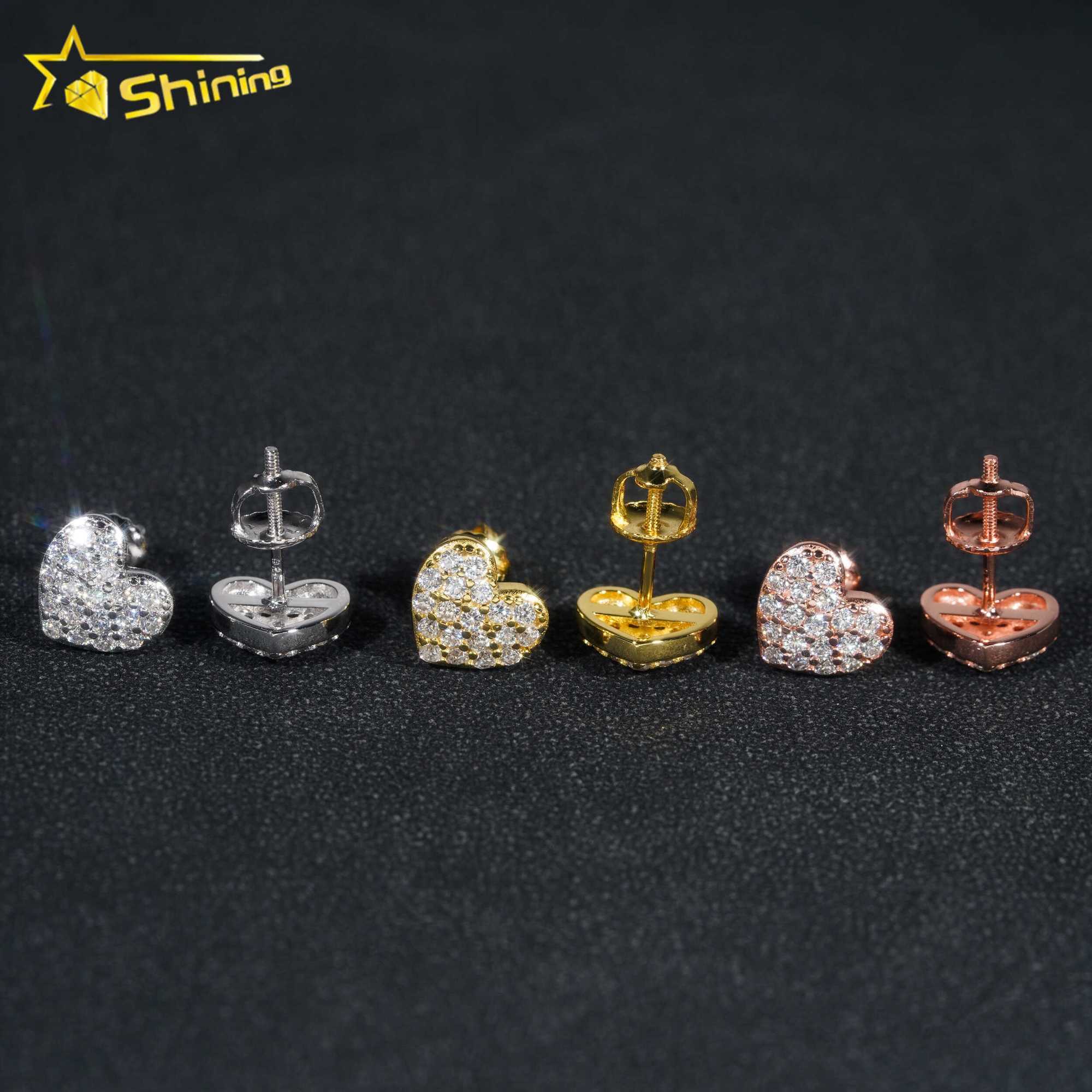 Fine Jewelry 925 Sterling Silver Gold Plated Iced Out VVS Diamond Moissanite Stud Earrings Dropshipping