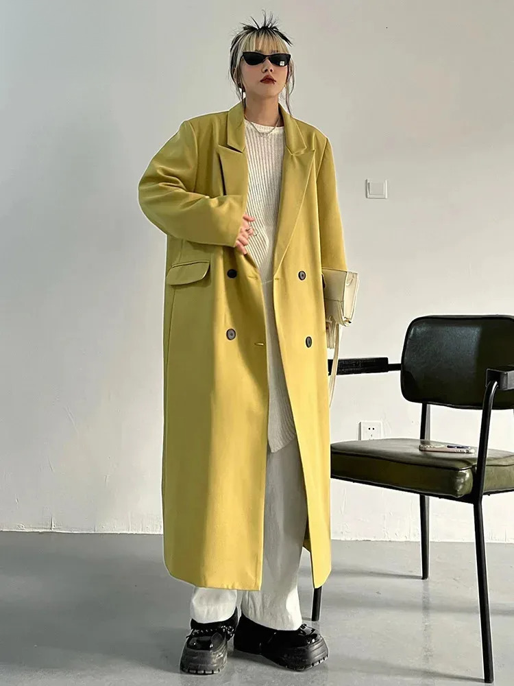 Yellow Big Size Length Blazer Women New Notched Long Sleeve Loose Fit Jacket Fashion Tide Spring Autumn 2025 30A1839