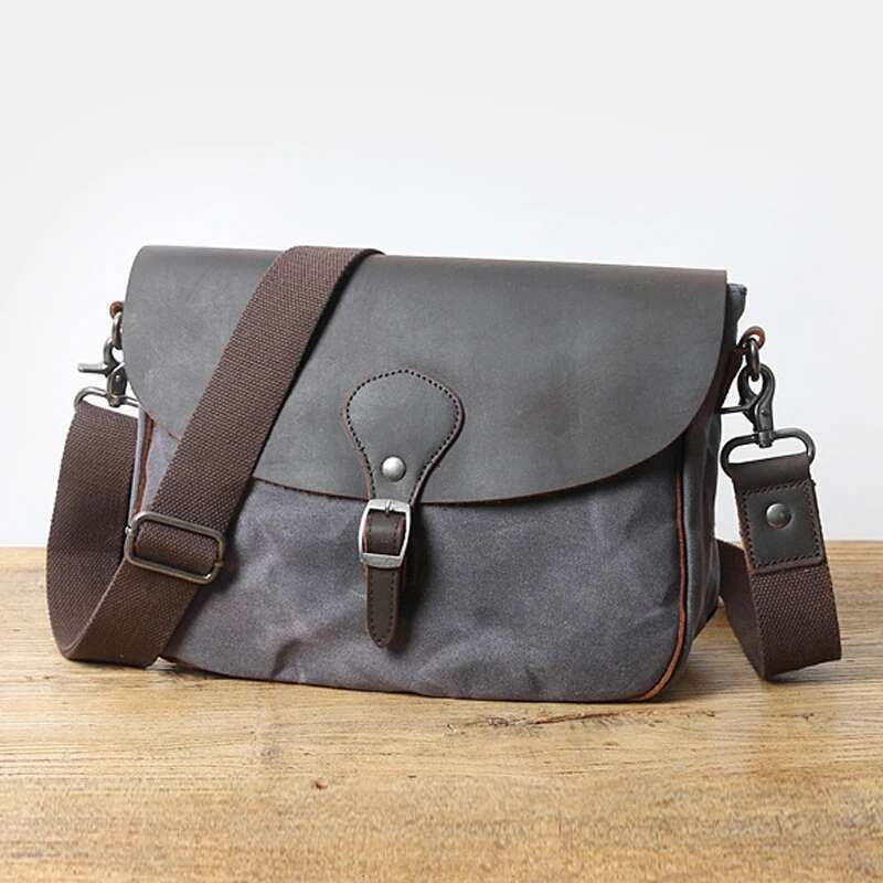 Vintage Casual Canvas & Genuine Leather Small Square For Men Simple Horizontal Shoulder Unisex Messenger Youth Bag M104