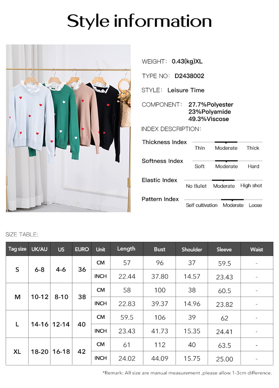 2025 autumn and winter women's casual round neck embroidered heart long sleeved sweater top