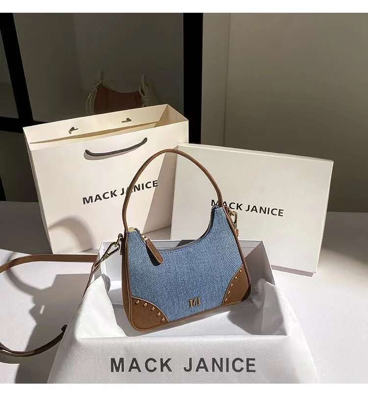 High Quality Denim Square Women's Handbag Textured Leather Lady Purse Shoulder Messsenger Female Casual Underarm Bag