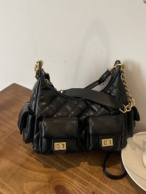 Chic Multi-Pocket Women's Handbag with Elegant Chain Straps - Latest Trendy Accessory