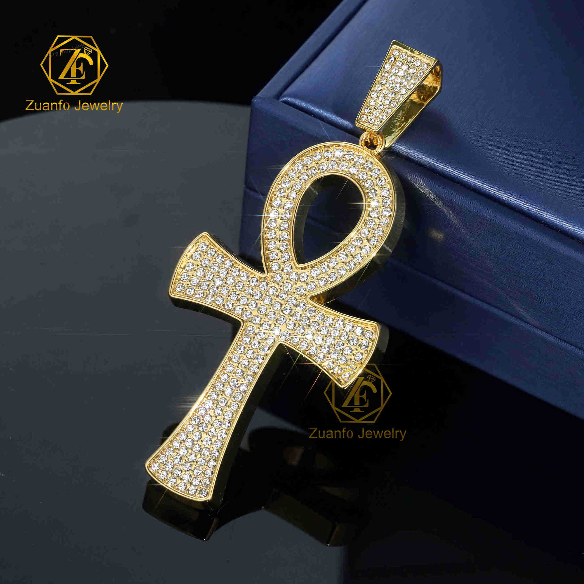 Hiphop Jewelry VVS Diamond Mens Womens 925 Sterling Silver Moissanite Cross Pendant Gold-Plated GRA Certified Perfect Gift