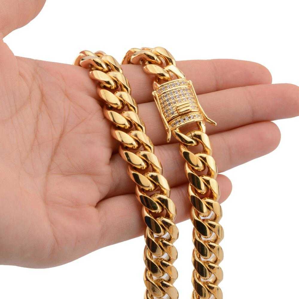New 18K Gold PVD Plated Miami Cuban Link Chain Necklace 316L Stainless Steel Jewelry moissanite Men Women 12mm Bulk Hiphop Jewelry Gift