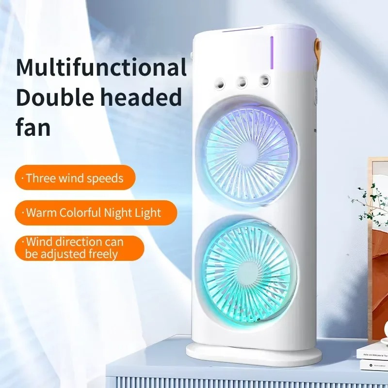 USB rechargeable double head spray fan new product suitable for home office home RV hotel lighting cool