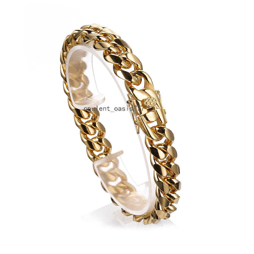 Classic Luxury 18k Gold 316l Stainless Steel Thick Miami Cuban Link Hand Chain Slave Bracelets for Men