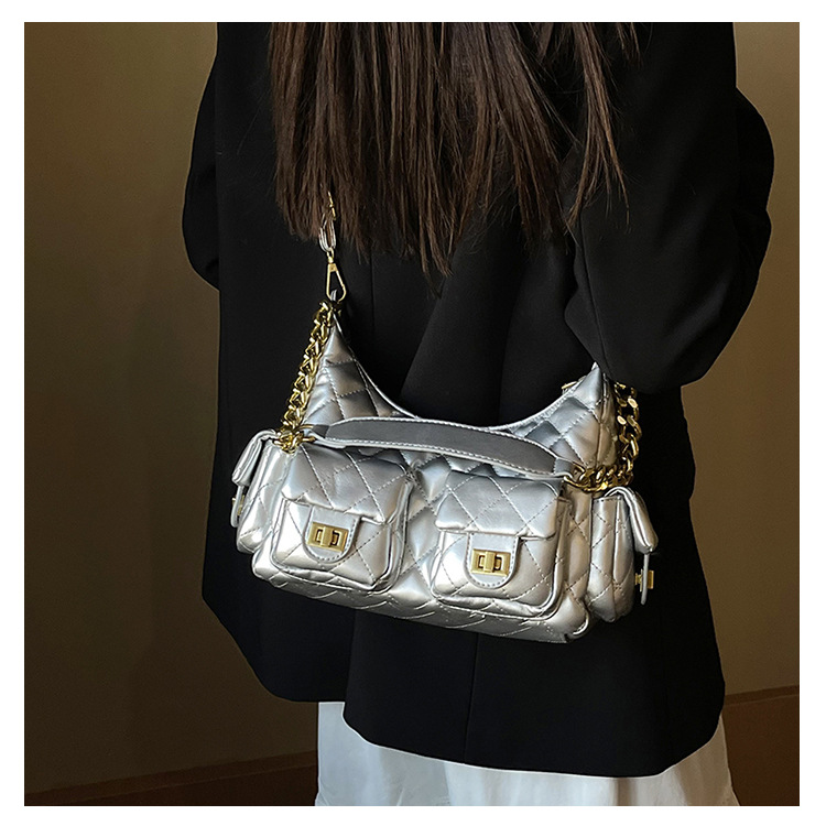 Chic Multi-Pocket Women's Handbag with Elegant Chain Straps - Latest Trendy Accessory