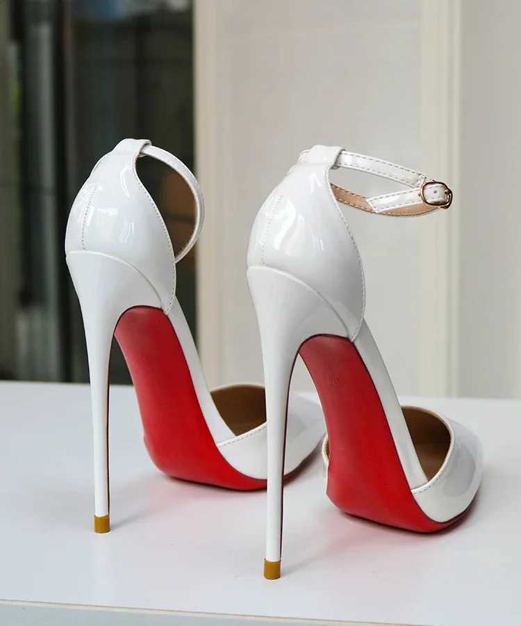 New red soled white high-heeled shoes with a straight strap for professional wen patent leather cfortable single shoes Y250215