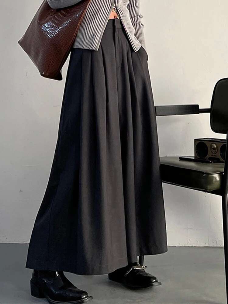 Gray Pleated Zipper Casual Wide Leg Pants High Waist New Loose Fit Trousers Women Fashion Tide Spring Autumn 2025 30A1716