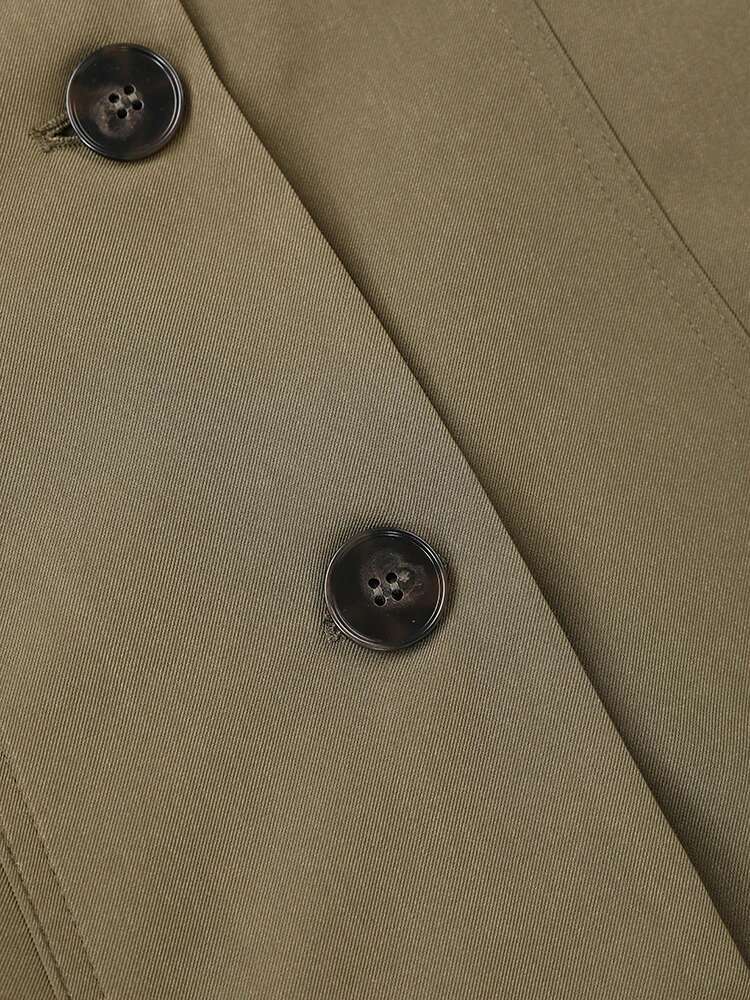 Dark Green Irregular Trench Women Big Size New Lapel Long Sleeve Loose Fit Windbreaker Fashion Spring Autumn 2025 1De27950