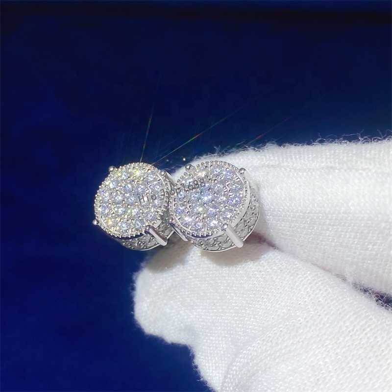 Ready To Ship Iced Out Real 10K/14K Solid Gold D/VVS Moissanite Diamond Stud Earrings